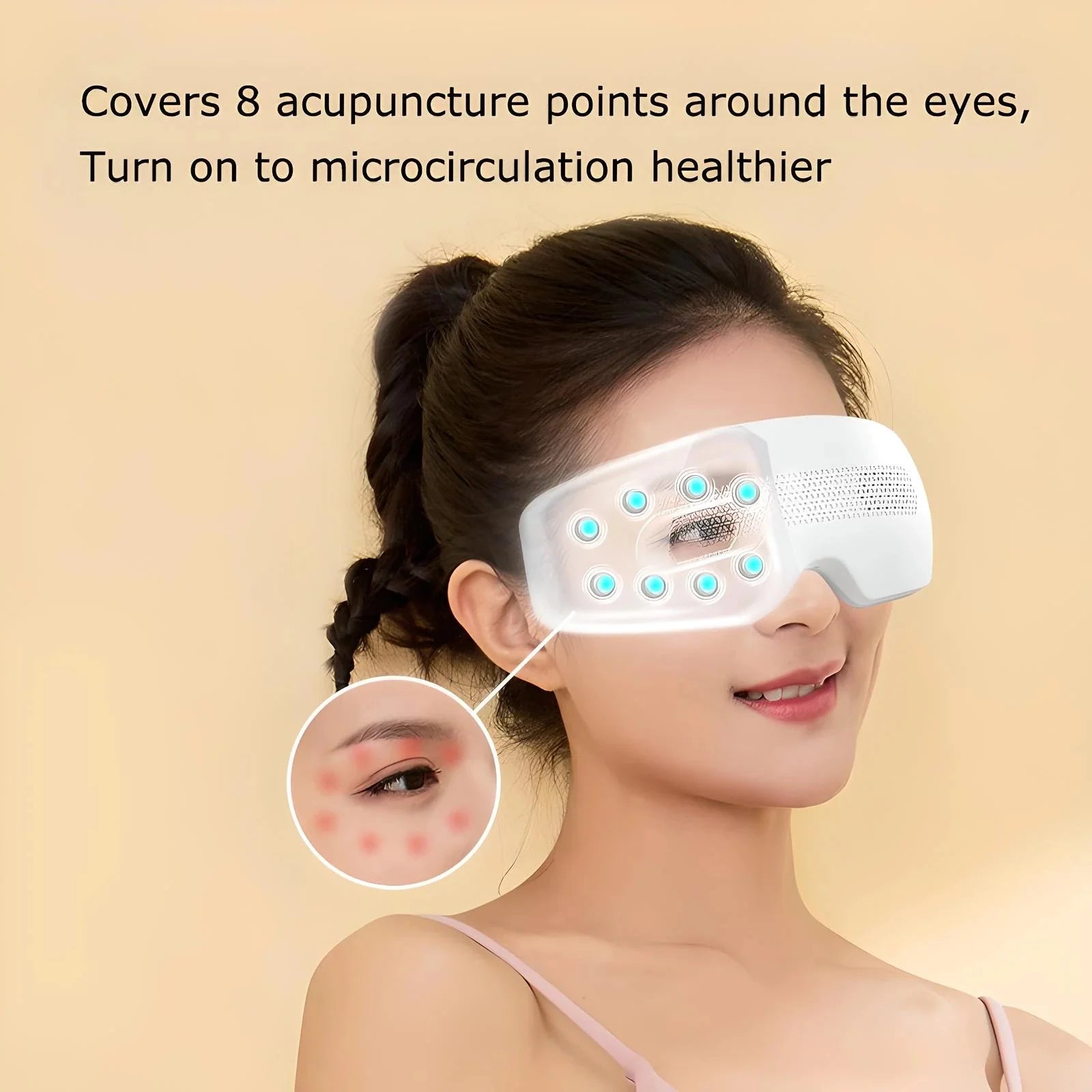 Electric Eye Massager with Acupuncture Vibration and Bluetooth Music - White